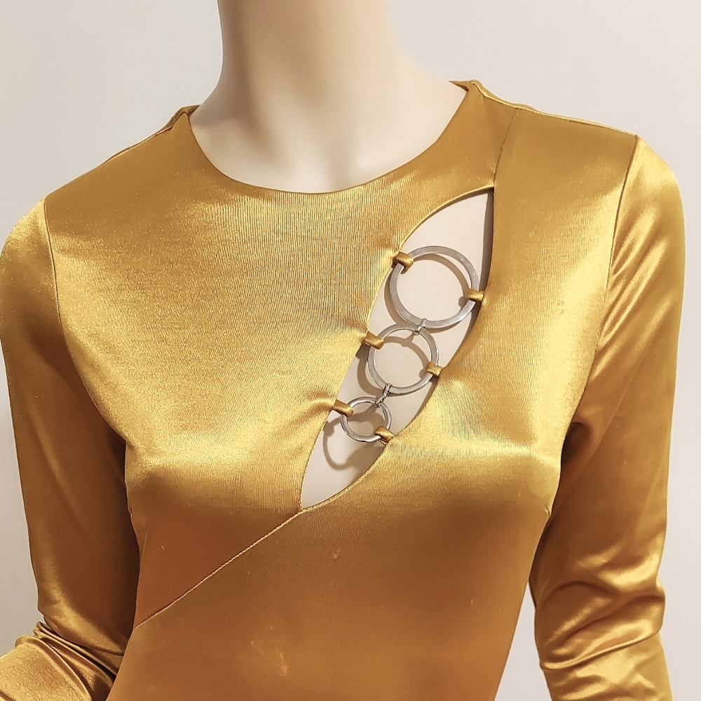 Vtg gold bodycon dress with Metal loops - Picture 4 of 5